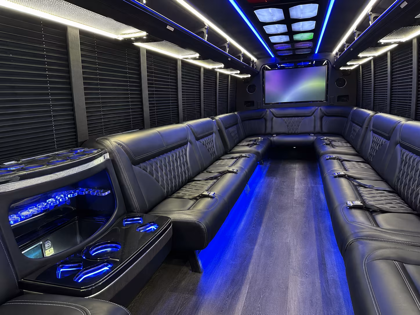 indio 20 passenger party bus inside