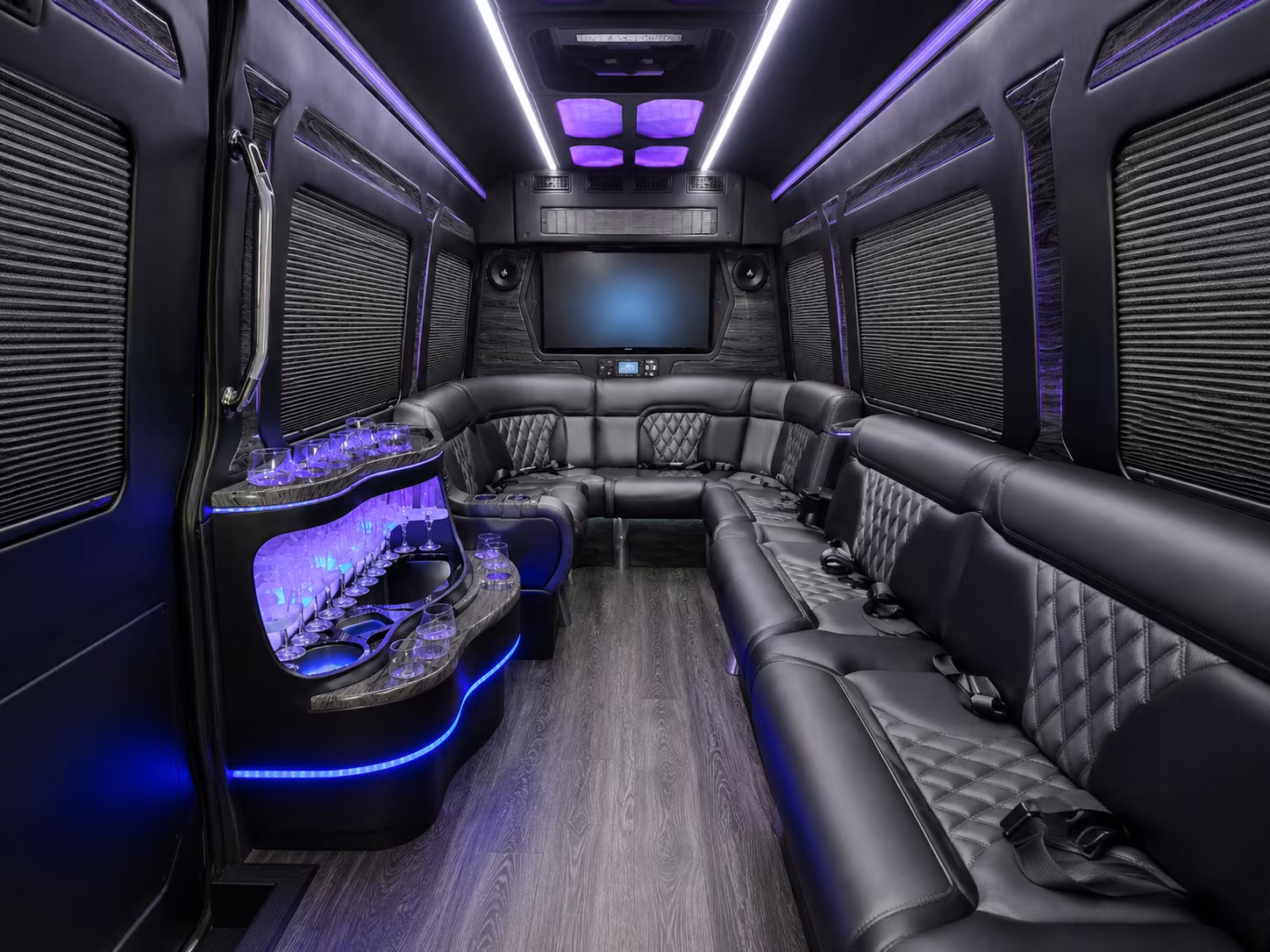 indio 30 passenger party bus inside