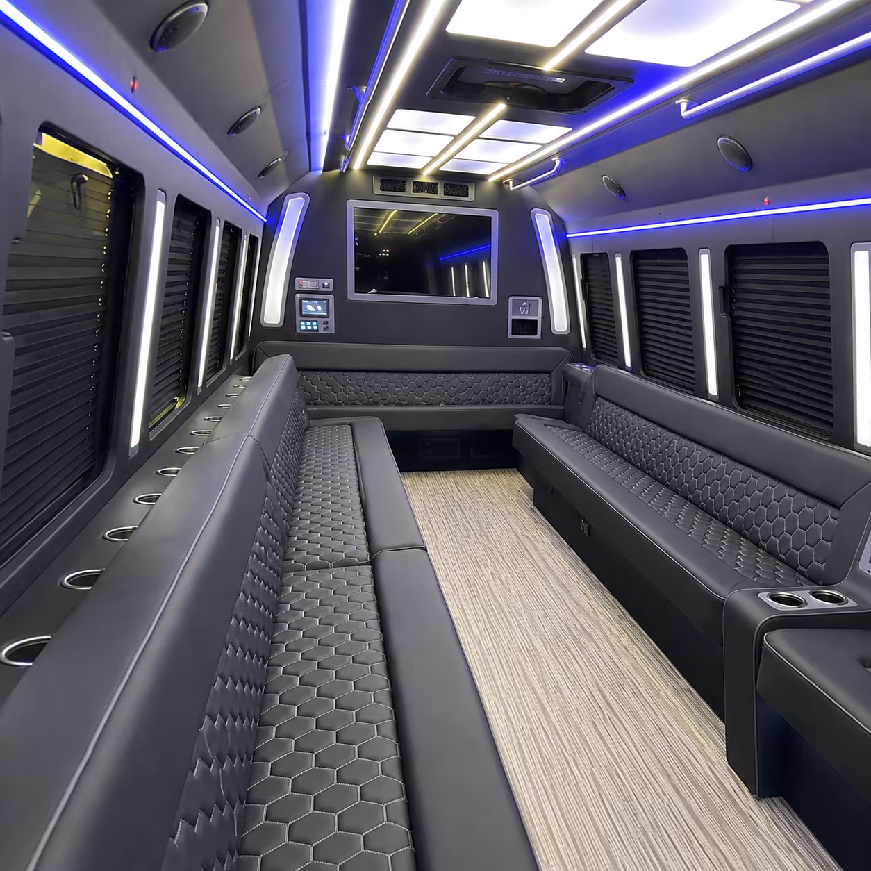 indio 40 passenger party bus inside