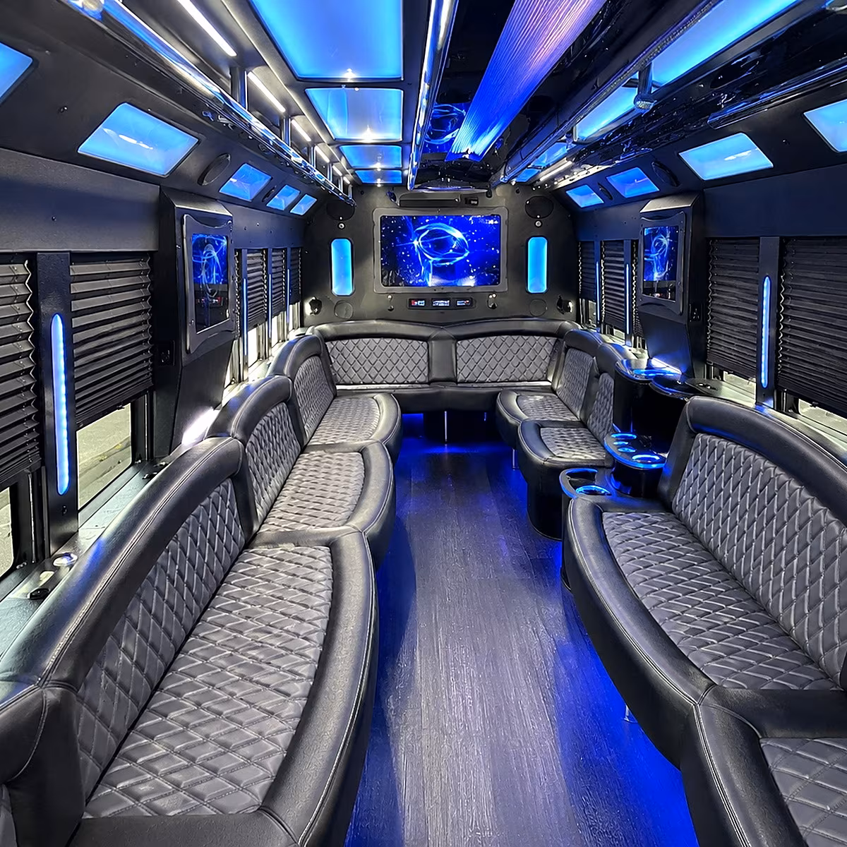 indio 50 passenger party bus interior